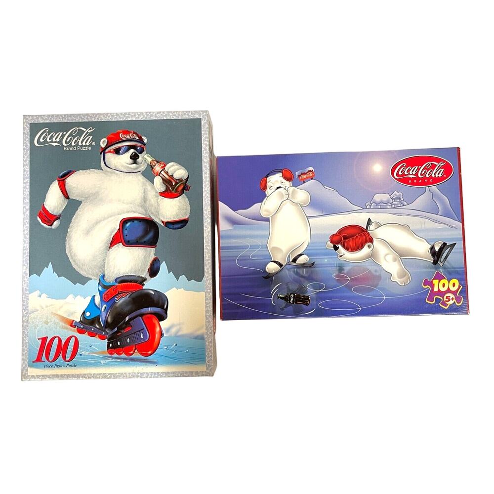 Vintage Coca Cola Jigsaw Puzzle 100 pcs Spinning Bottle & Rollerblade Polar Bear